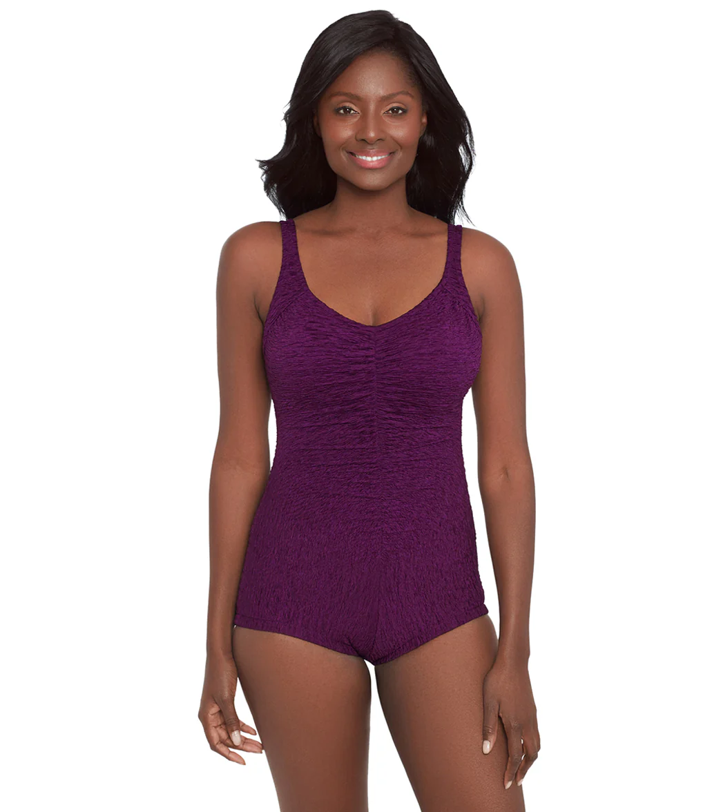 Krinkle by Penbrooke Women's Krinkle Chlorine Resistant Shirred Front Girl Leg One Piece Swimsuit - Image 16