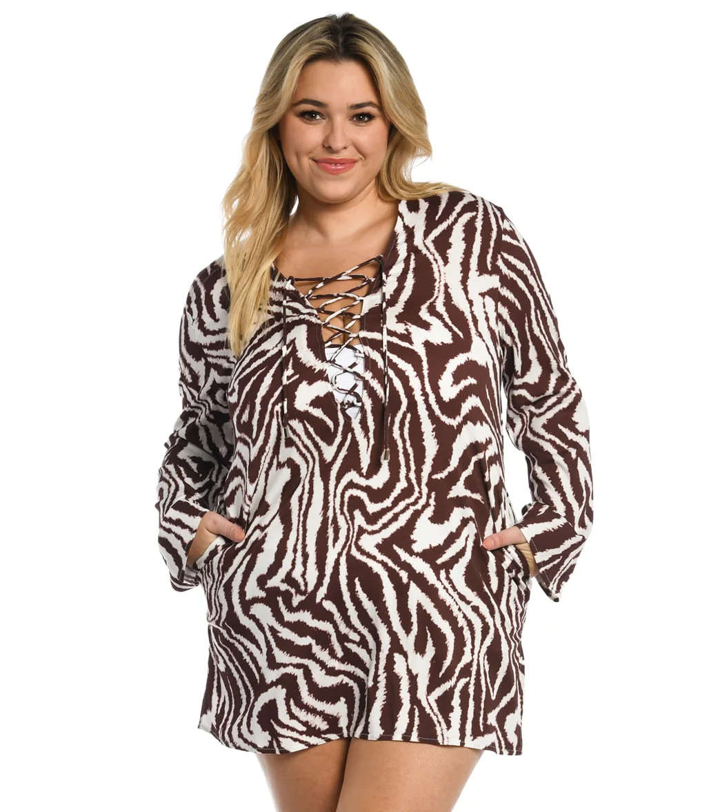 La Blanca Women's Plus Fierce Lines Lace Up Cover Up Tunic - Image 5