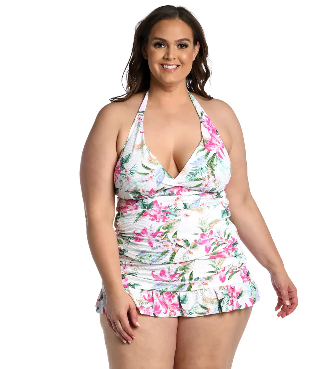 La Blanca Women's Plus Mystic Palms Halter Tankini Top