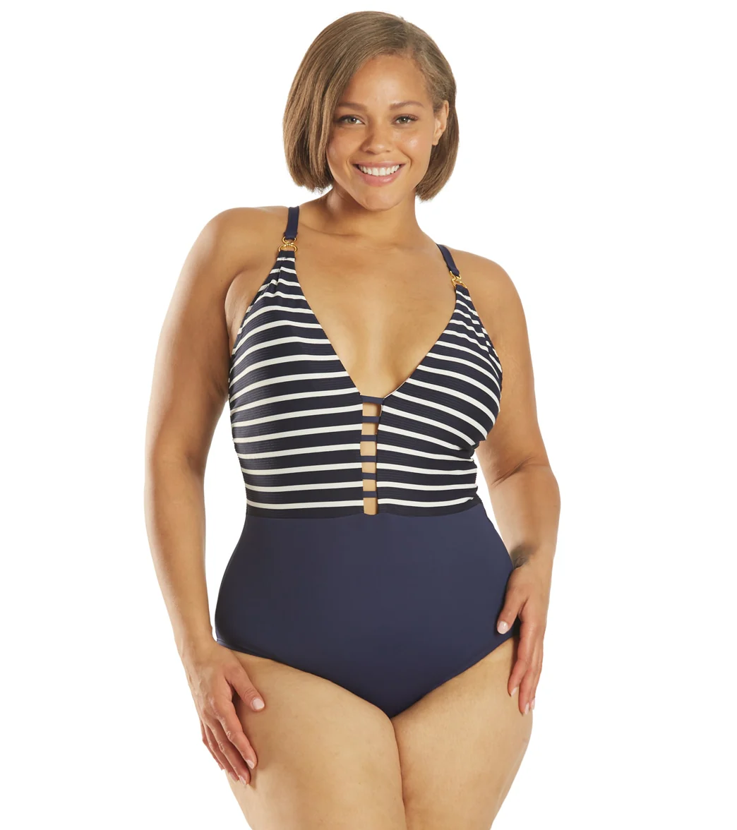 La Blanca Women's Plus Size Capri Stripe Plunge One Piece Swimsuit - Image 7