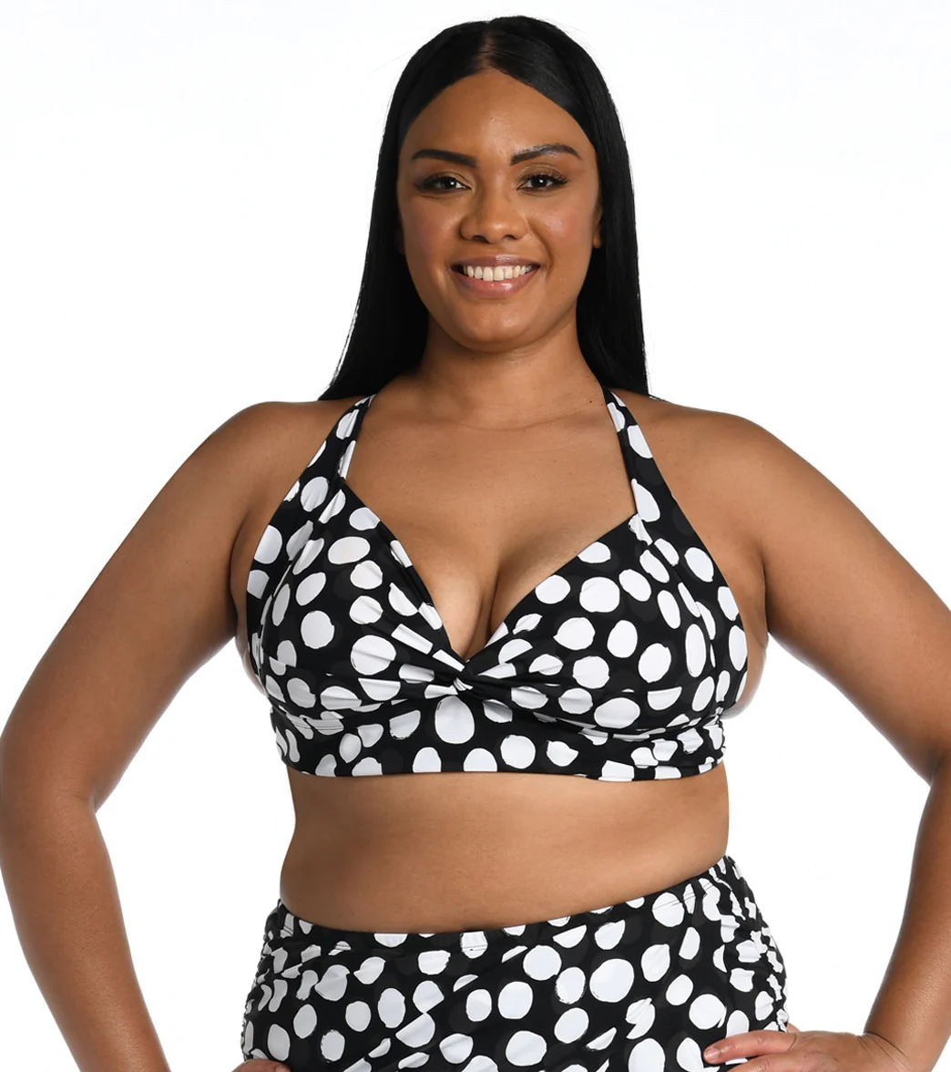 La Blanca Women's Plus Size Mod For Dot Keyhole Banded Bikini Top