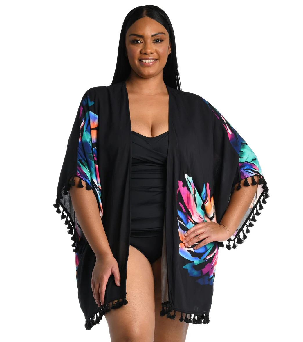 La Blanca Women's Plus Size Prism Palm Kimono