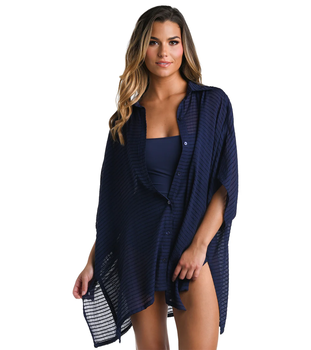 La Blanca Women's Shadow Stripe Convertible Shirtdress - Image 7