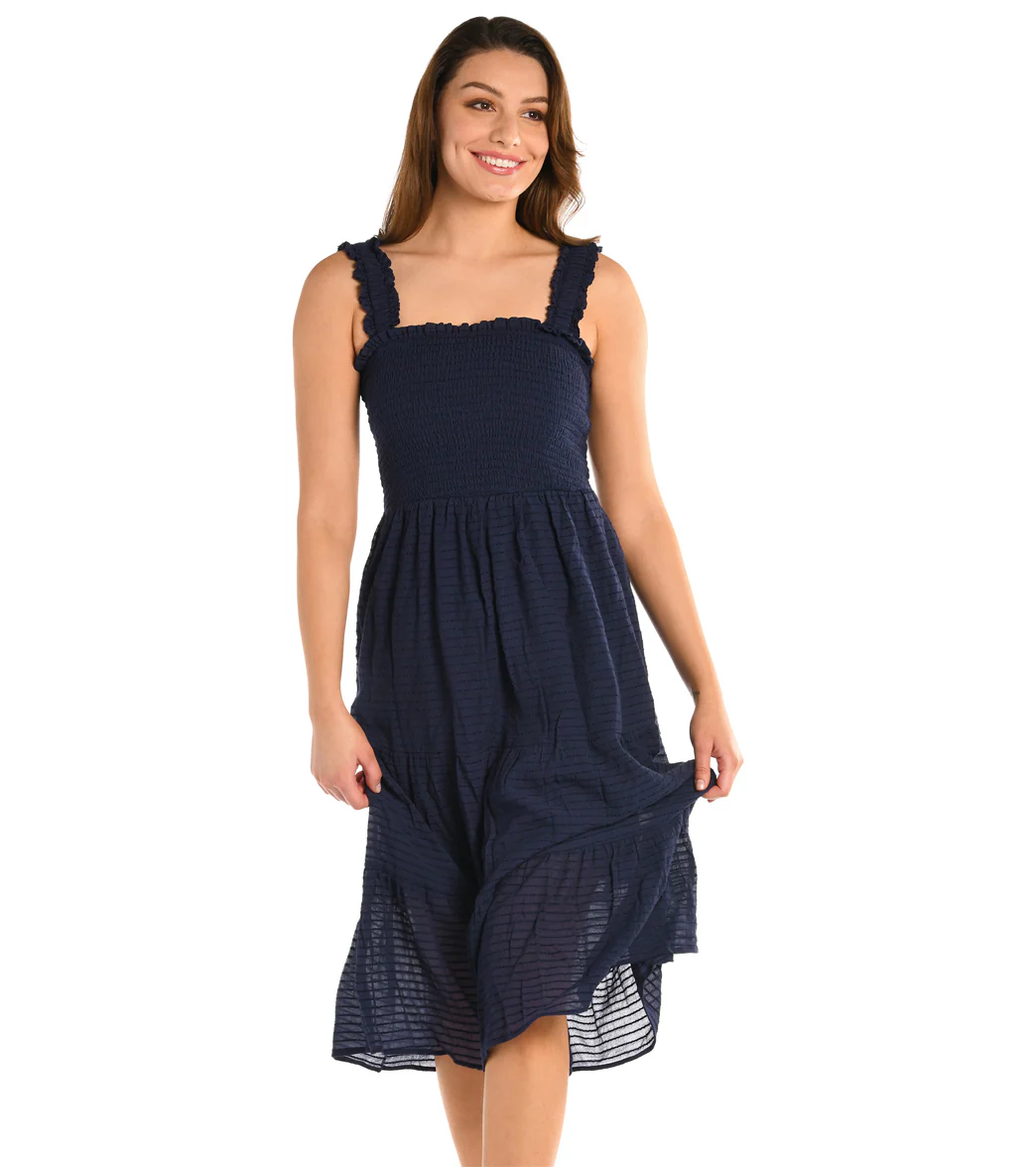 La Blanca Women's Shadow Stripe Smocked Midi Dress