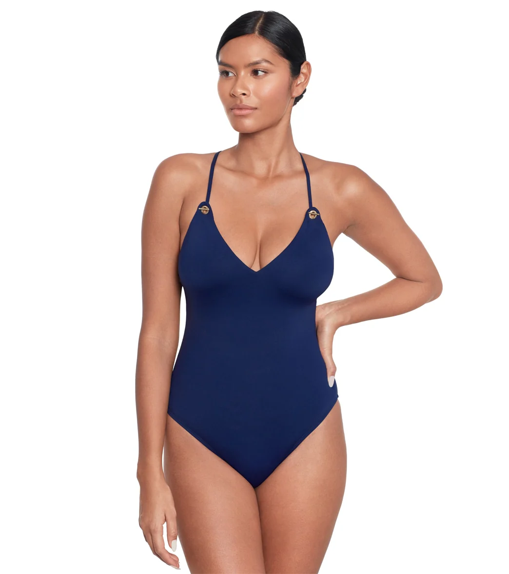 Lauren Ralph Lauren Beach Club Solids Strappy Plunge One Piece Swimsuit - Image 7