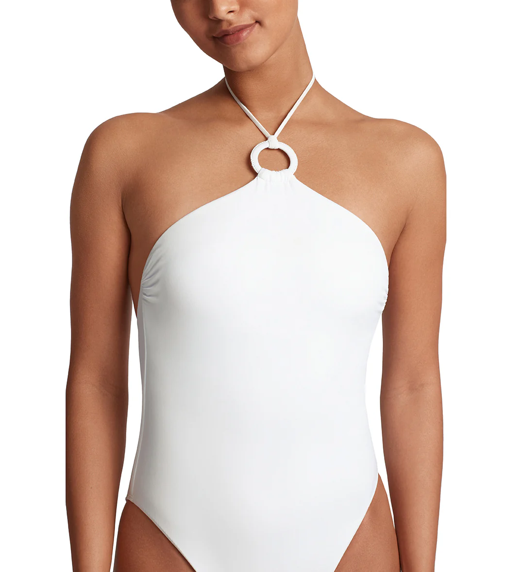 Lauren Ralph Lauren Women's Beach Club Solids Macrame Ring High Neck Halter One Piece Swimsuit - Image 10
