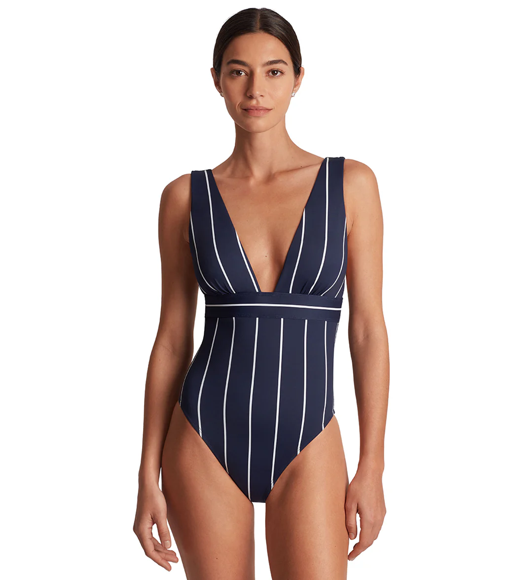 Lauren Ralph Lauren Women's Villa Stripe Banded Modern V Neck One Piece Swimsuit - Image 5