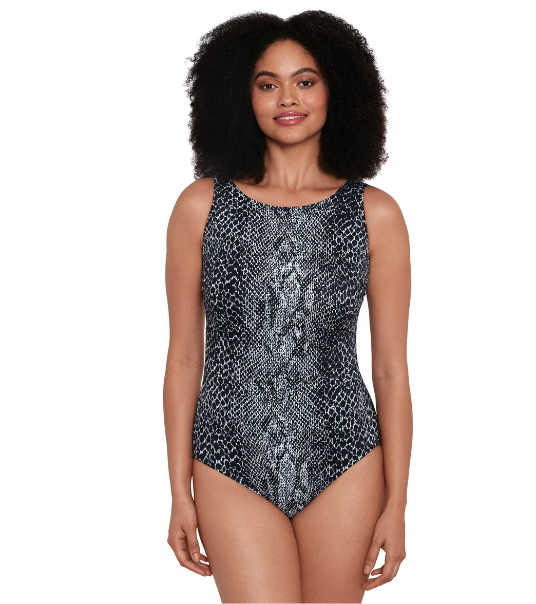 Longitude Women's Animal Lover Panel Scoopback High Neck Long Torso One Piece Swimsuit - Image 7