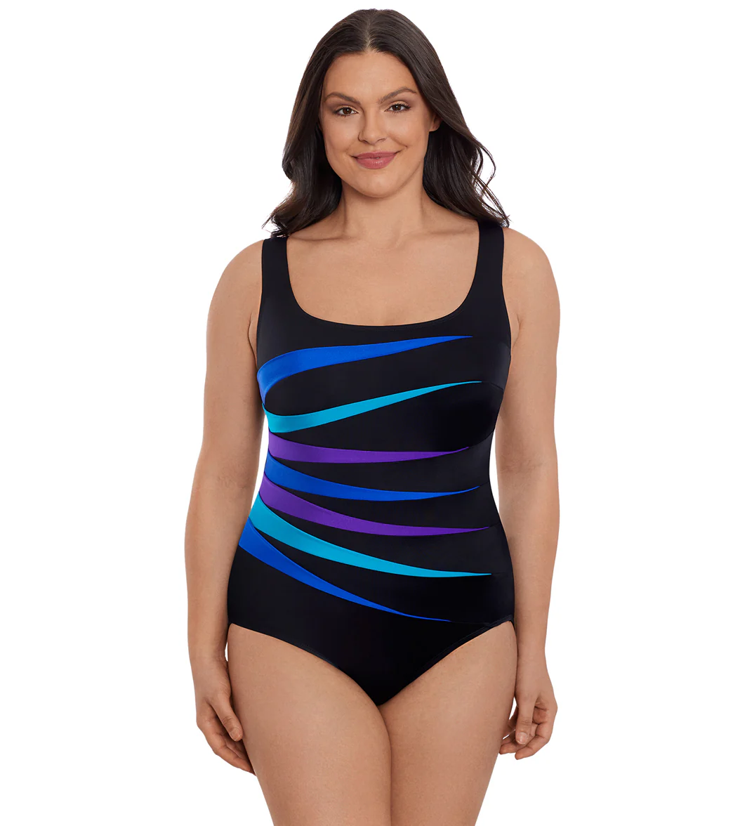 Longitude Women's Block It Up 7 Fold Fan Tank Long Torso One Piece Swimsuit - Image 6