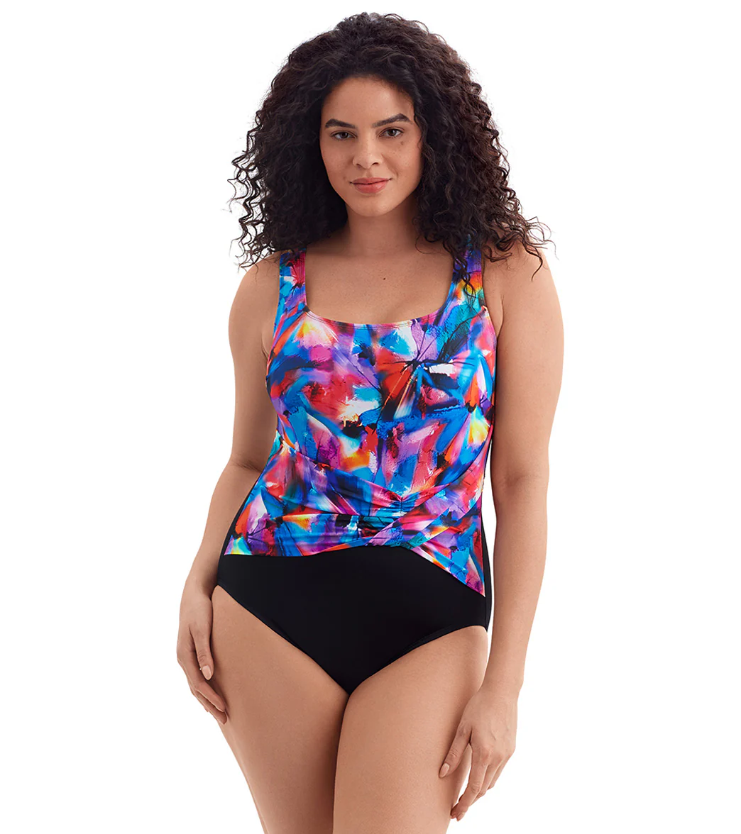 Longitude Women's Brushpainter Twist Pull Sash Tank Long Torso One Piece Swimsuit - Image 5