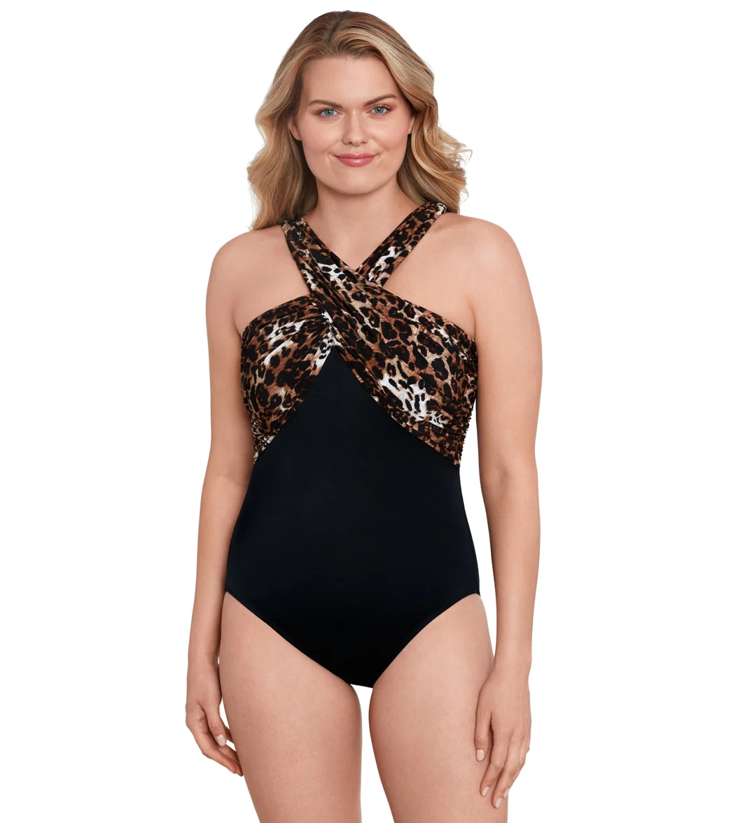 Longitude Women's Catcall Crossover Draped Tank Long Torso One Piece Swimsuit - Image 7