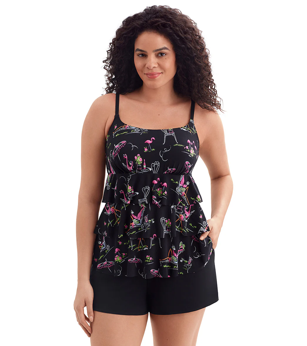 Longitude Women's Flamingo Hotel Faux Ruffle Shortini Long Torso One Piece Swimsuit - Image 7