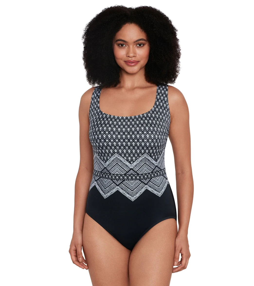 Longitude Women's Lace To The Top Triple Cross Back Tank Long Torso One Piece Swimsuit - Image 9