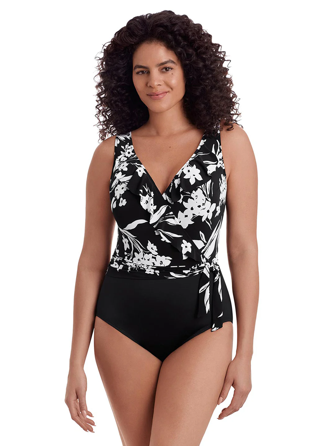 Longitude Women's Long Torso Vineyard Vacay Ruffle Front Sash One Piece Swimsuit - Image 3