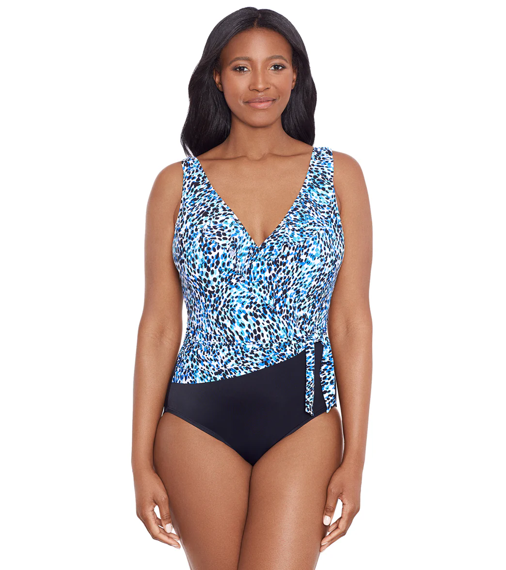 Longitude Women's Spotty Skin Ruffle Front Sash Surplice One Piece Swimsuit - Image 9