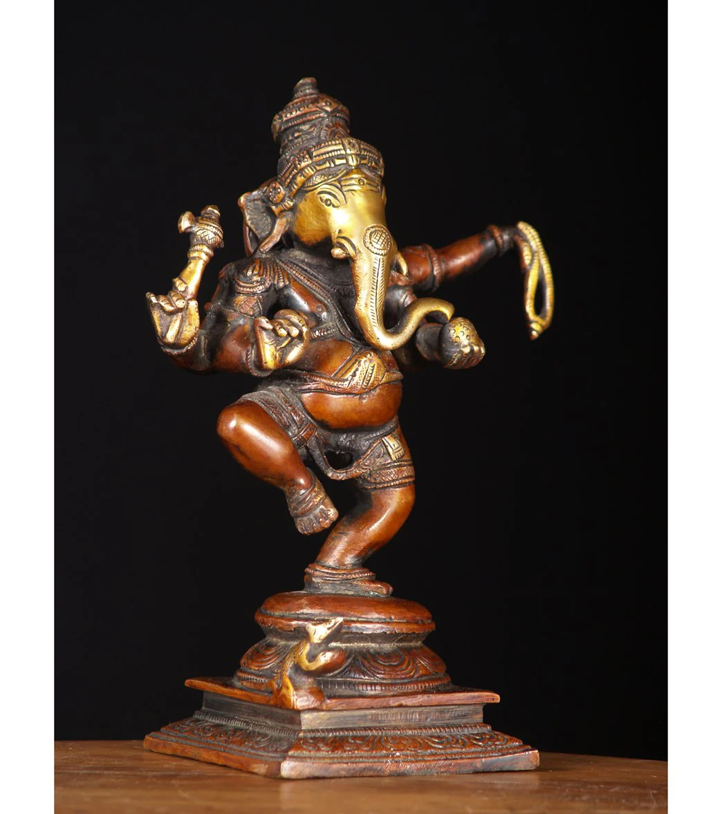 Lotus Sculpture Brass Dancing Ganapathi Statue 9" - Image 2