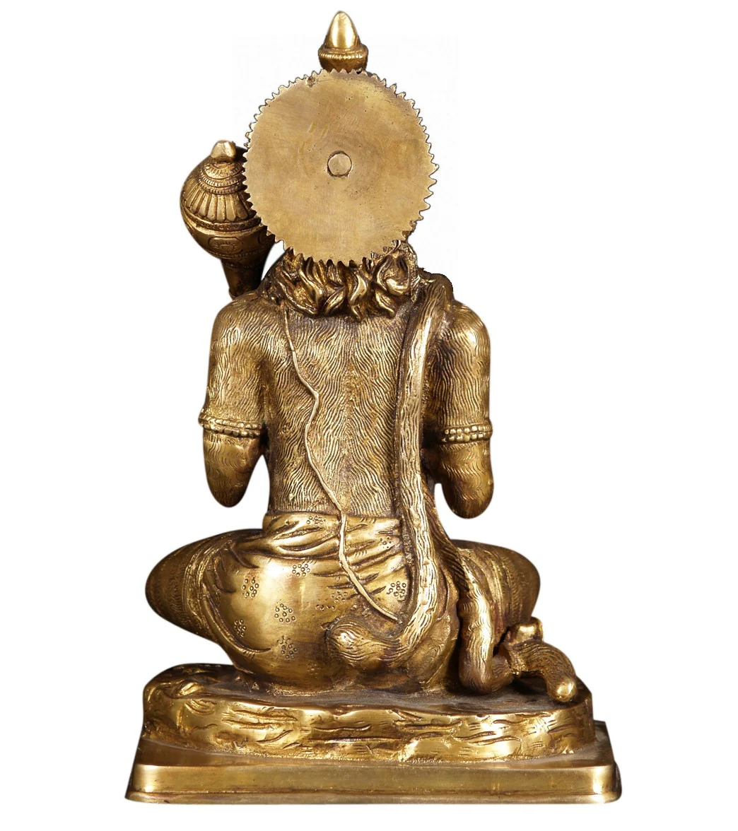 Lotus Sculpture Brass Hanuman Holding Club 11" - Image 4