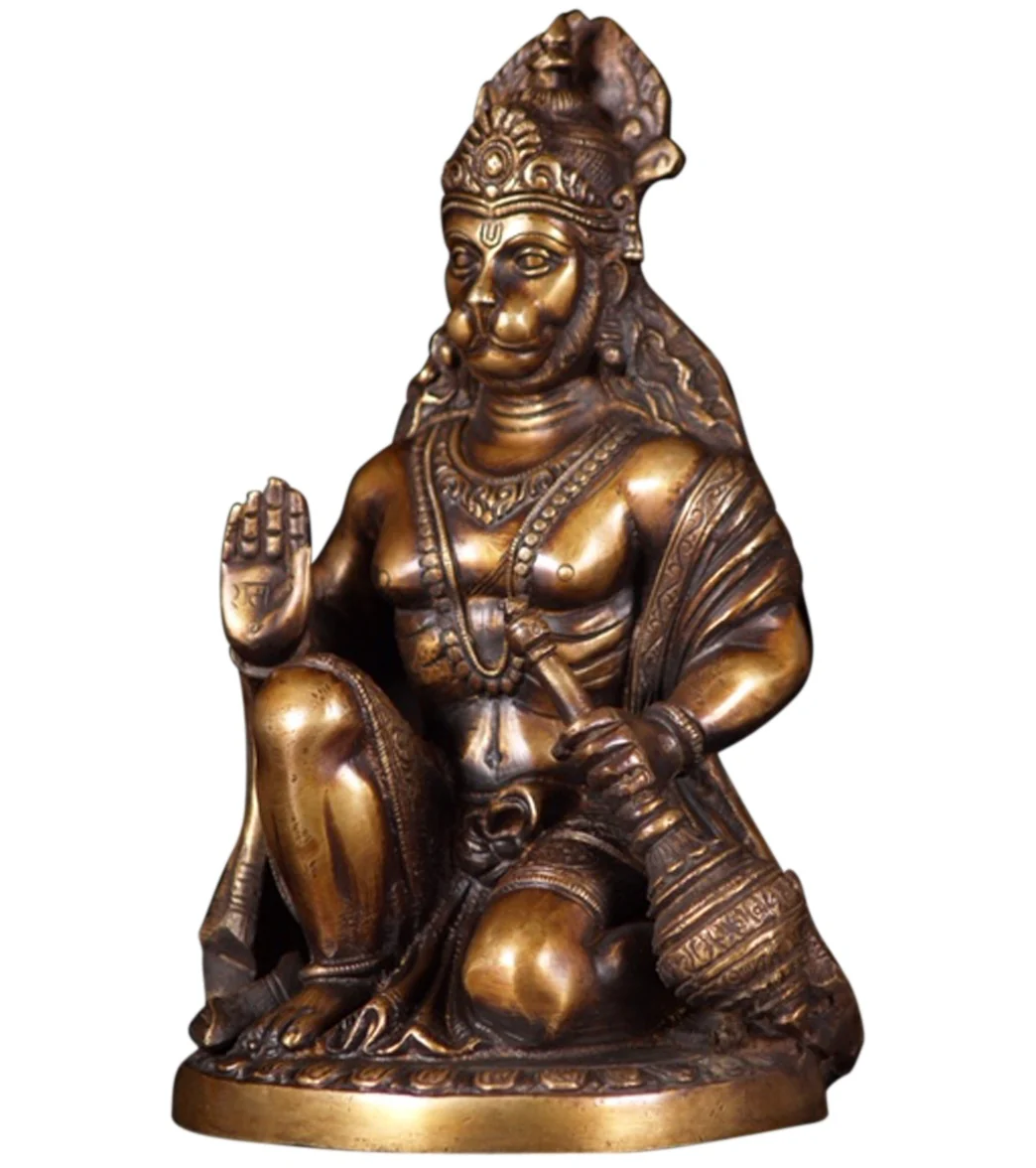 Lotus Sculpture Brass Kneeling Hanuman Statue 10" - Image 2