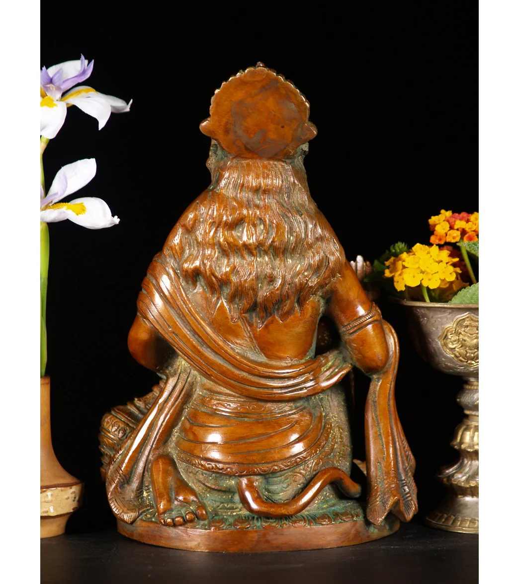 Lotus Sculpture Brass Kneeling Hanuman Statue 10" - Image 4