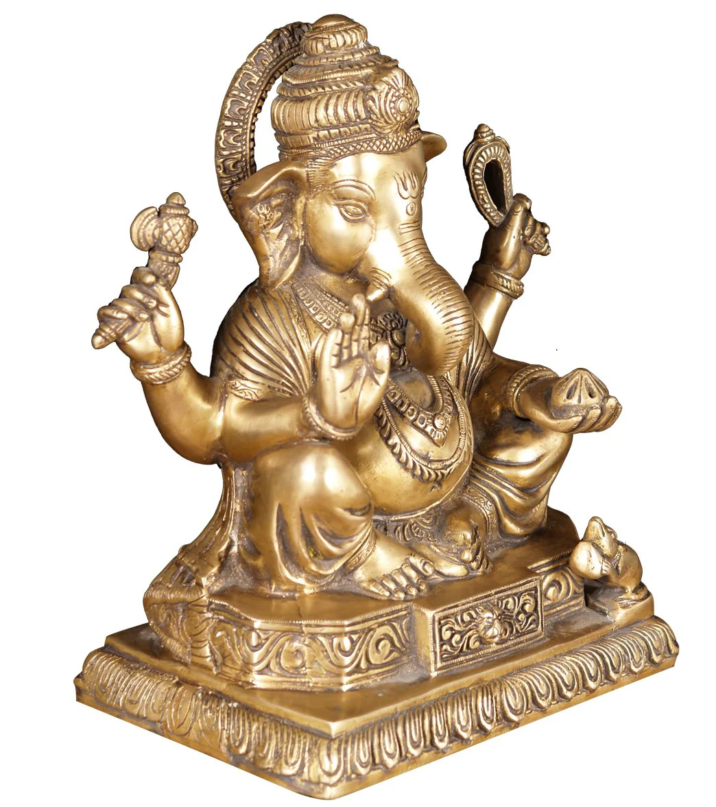 Lotus Sculpture Brass Seated Abhaya Ganesha 12" - Image 3