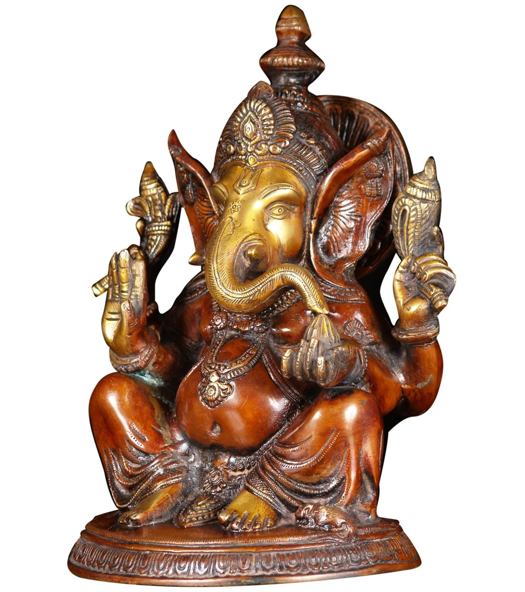 Lotus Sculpture Brass Seated Ganesha Sculpture 11" - Image 3
