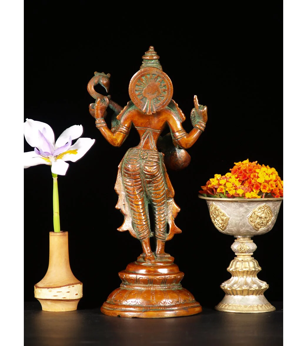 Lotus Sculpture Saraswati Standing With Veena 11" - Image 7