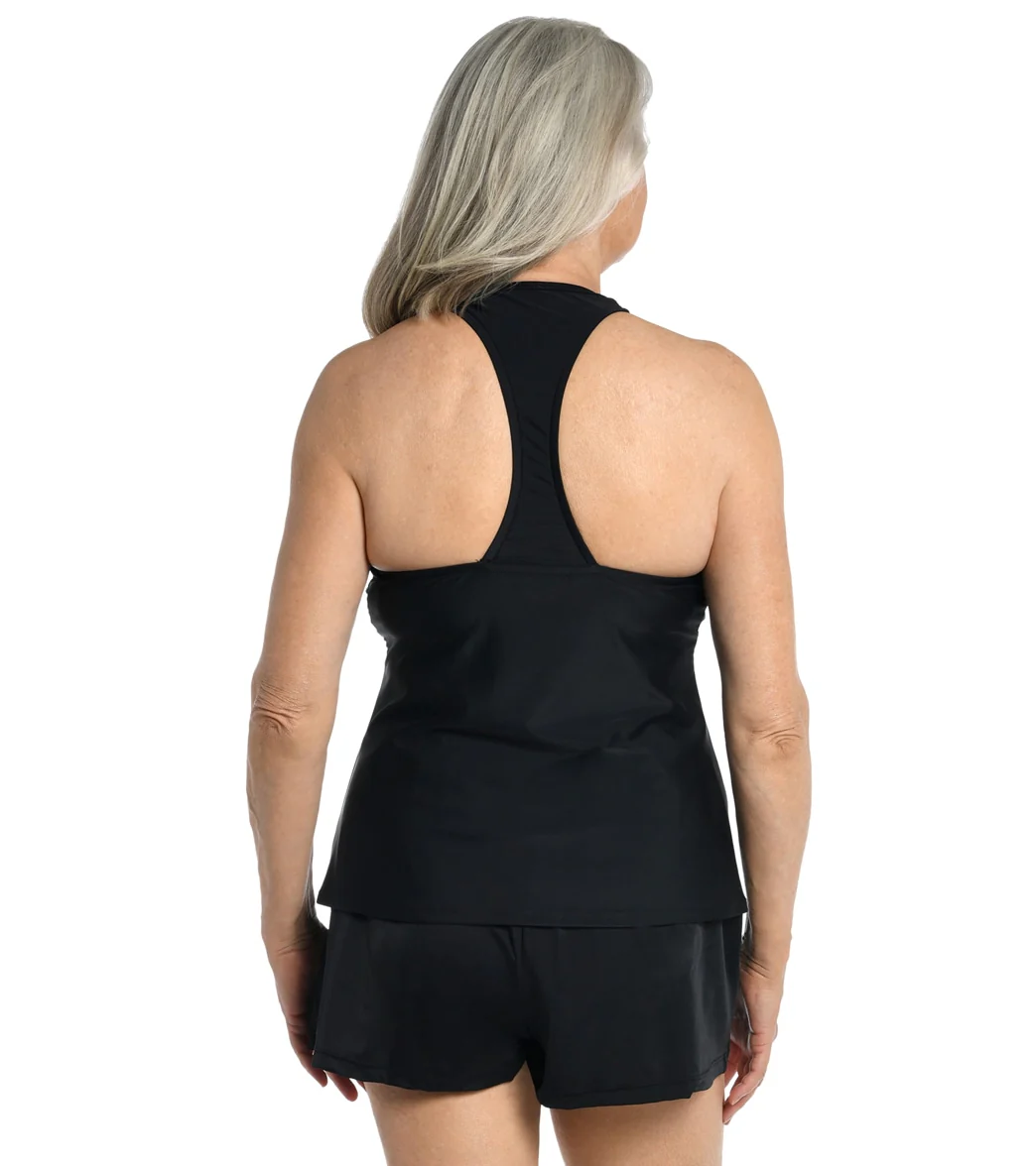 Maxine Women's Chlorine Resistant Tonal Gradient Stripe Racerback Tankini Top - Image 3