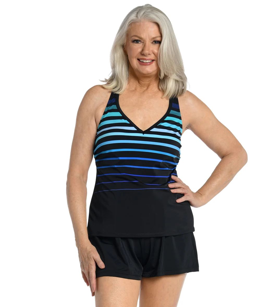 Maxine Women's Chlorine Resistant Tonal Gradient Stripe Racerback Tankini Top - Image 6