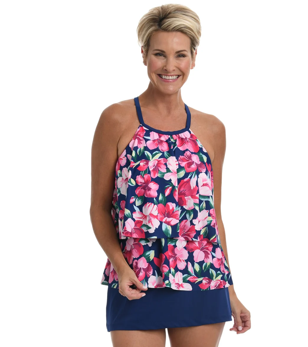 Maxine Women's Hana Hibiscus High Neck Ruffle Tankini Top - Image 4