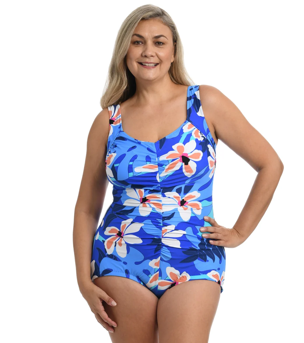 Maxine Women's Plus Size Aloha Orchid Girl Leg One Piece Swimsuit - Image 4