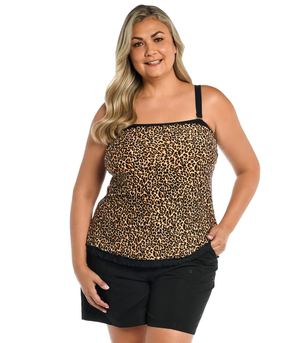 Maxine Women's Plus Size Cougar Ruffled Bandeau Tankini Top - Image 6