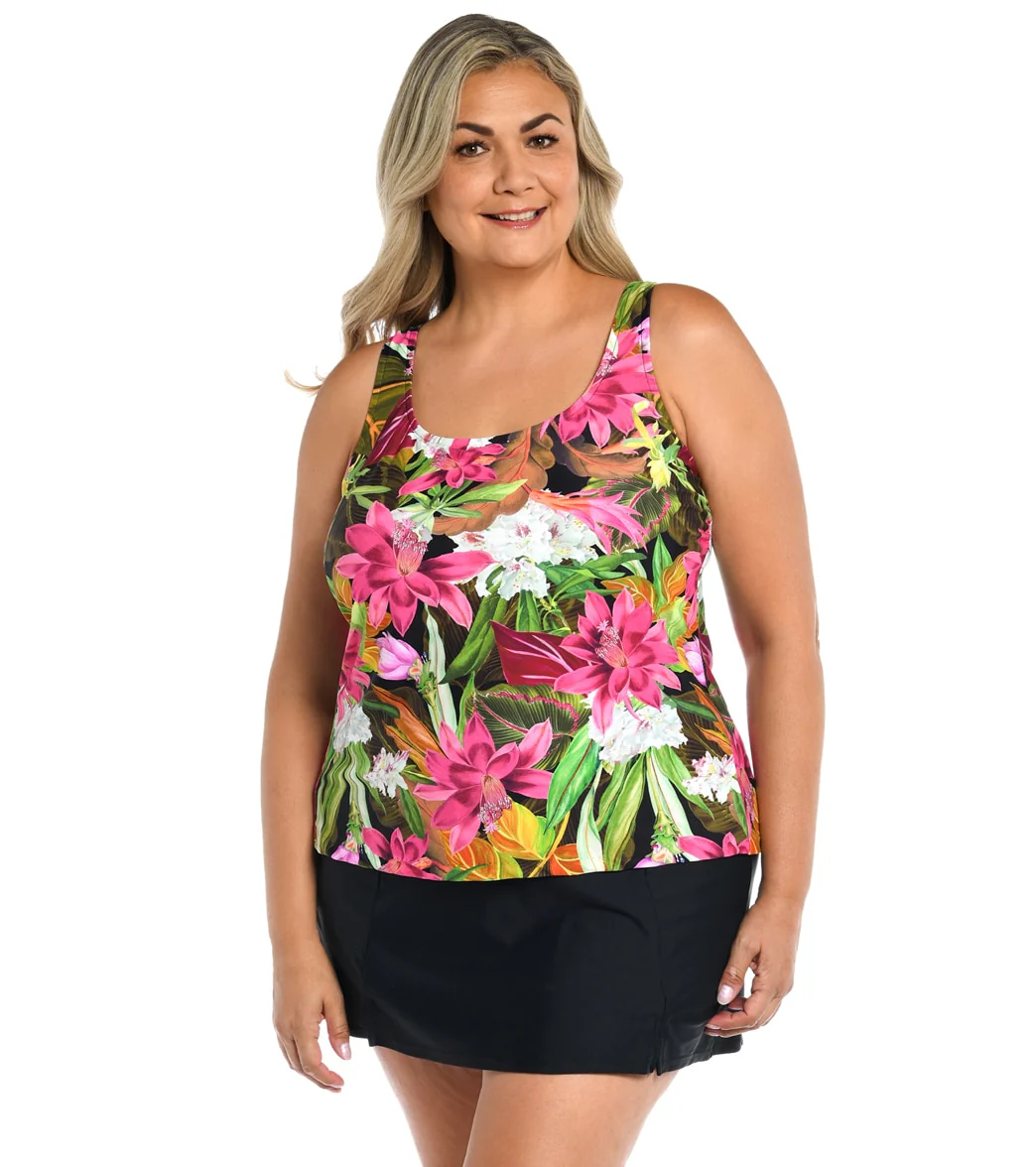 Maxine Women's Plus Size Exotic Jungle Scoop Neck Tankini Top - Image 4
