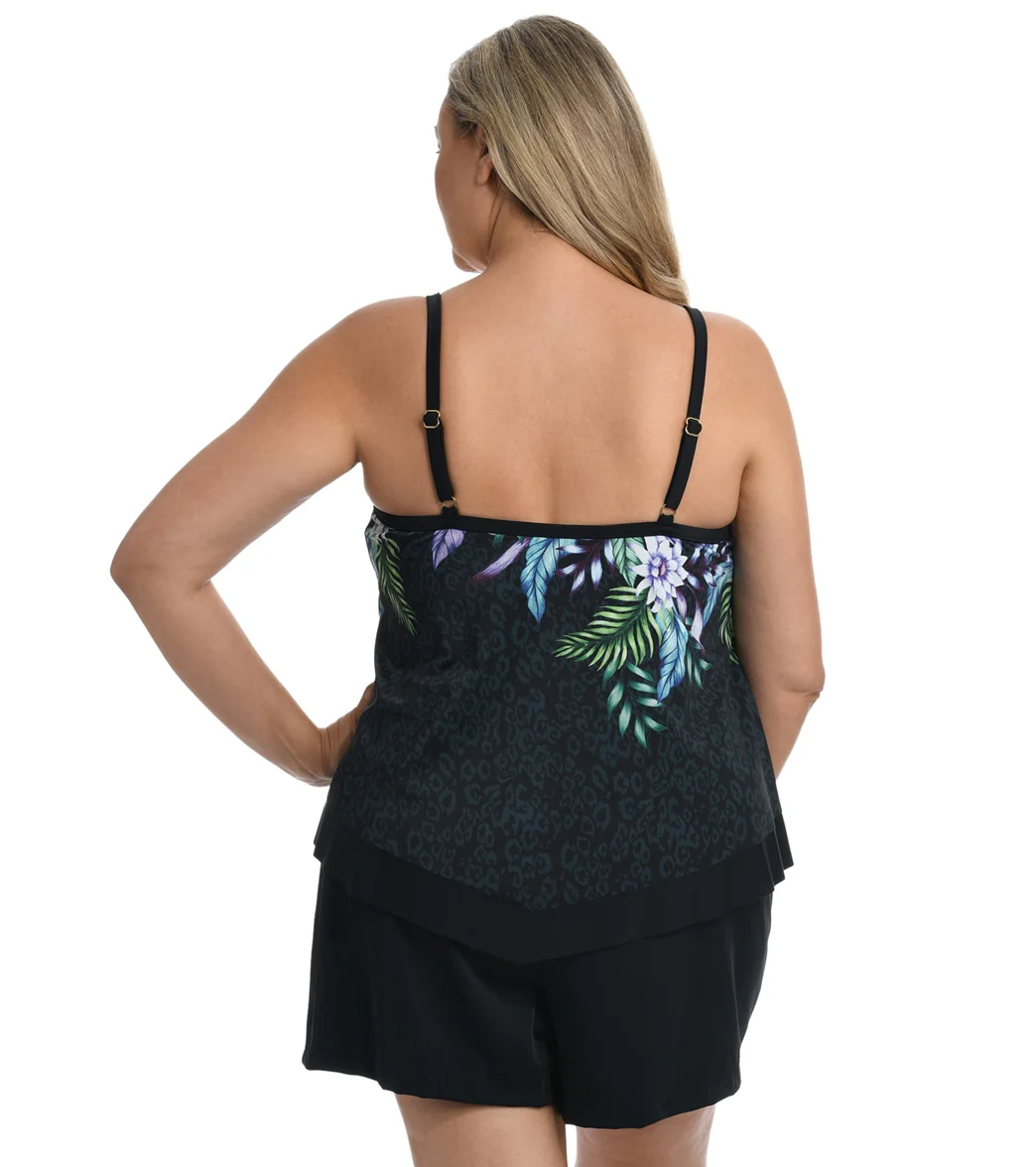 Maxine Women's Plus Size Fiji Floral Flutter Tankini Top - Image 2