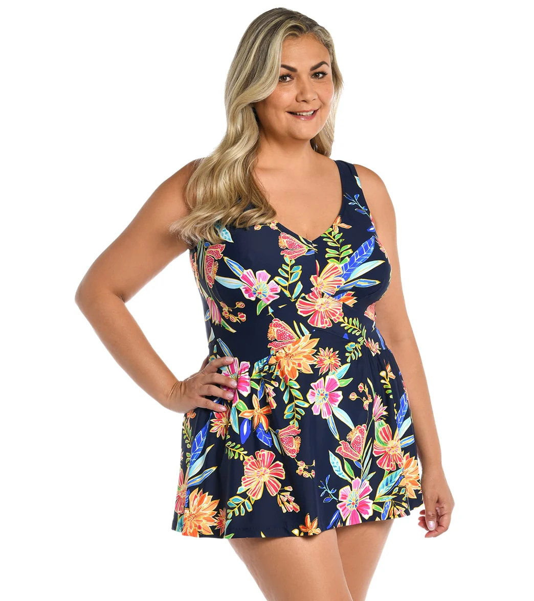 Maxine Women's Plus Size Mystic Garden Empire Swim Dress - Image 5