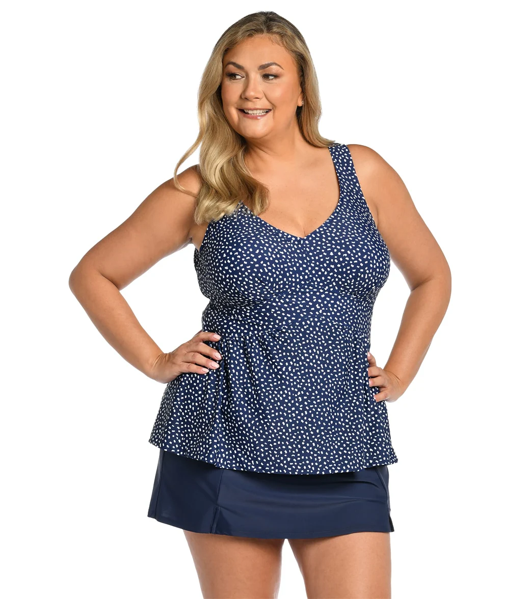 Maxine Women's Plus Size Seaside Dot Empire Tankini Top - Image 4