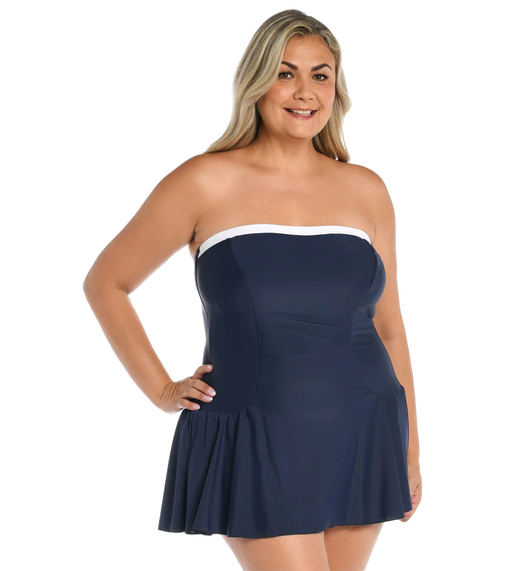 Maxine Women's Plus Size Solid Bandeau Princess Seam Swim Dress - Image 2