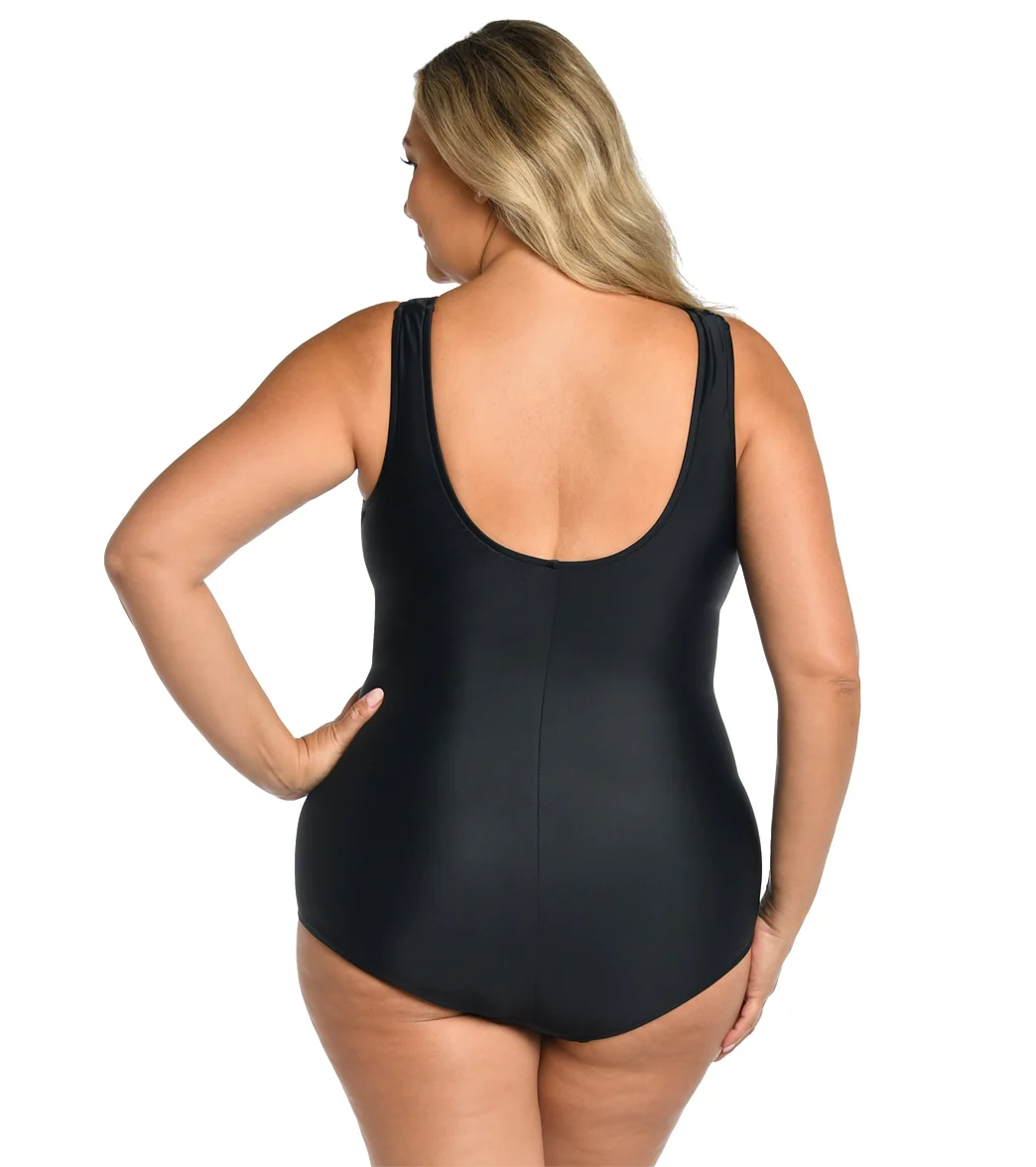Maxine Women's Plus Size Solid Over The Shoulder One Piece Swimsuit - Image 3