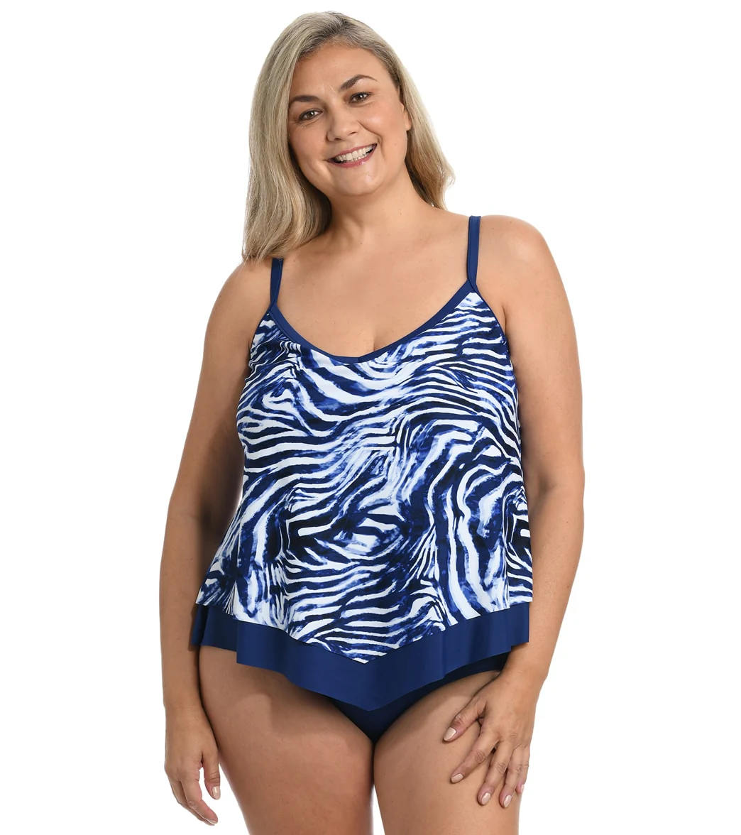 Maxine Women's Plus Size Zebra Daze Flutter Tankini Top - Image 5