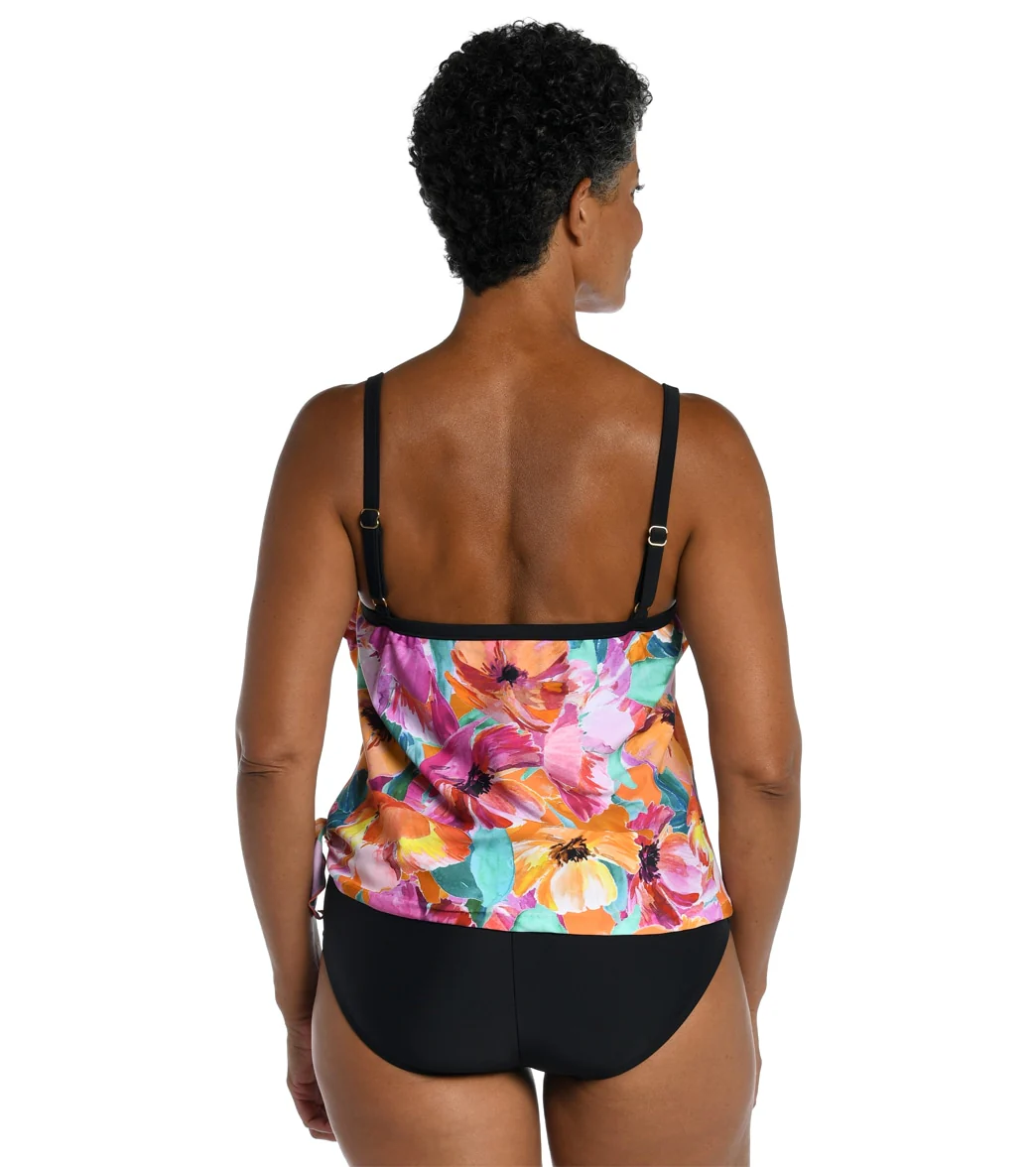Maxine Women's Sunset Bouquet Faux Tankini Top One Piece Swimsuit - Image 2