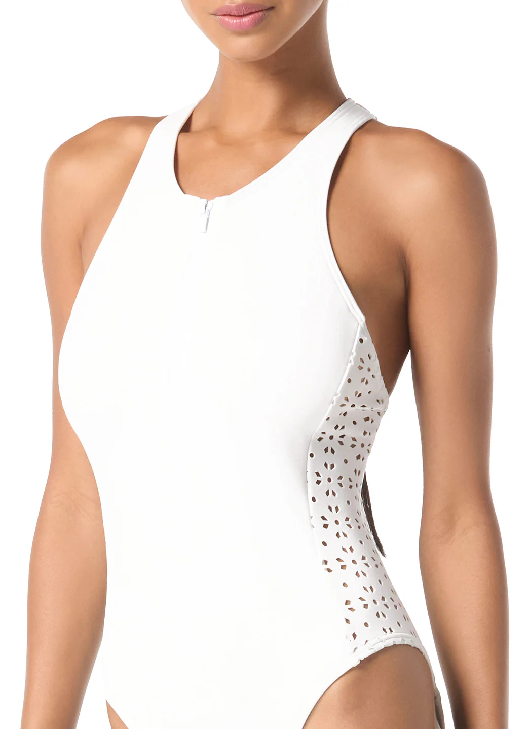 Michael Kors Women's Laser Cut Scuba Zip Front One Piece Swimsuit - Image 4