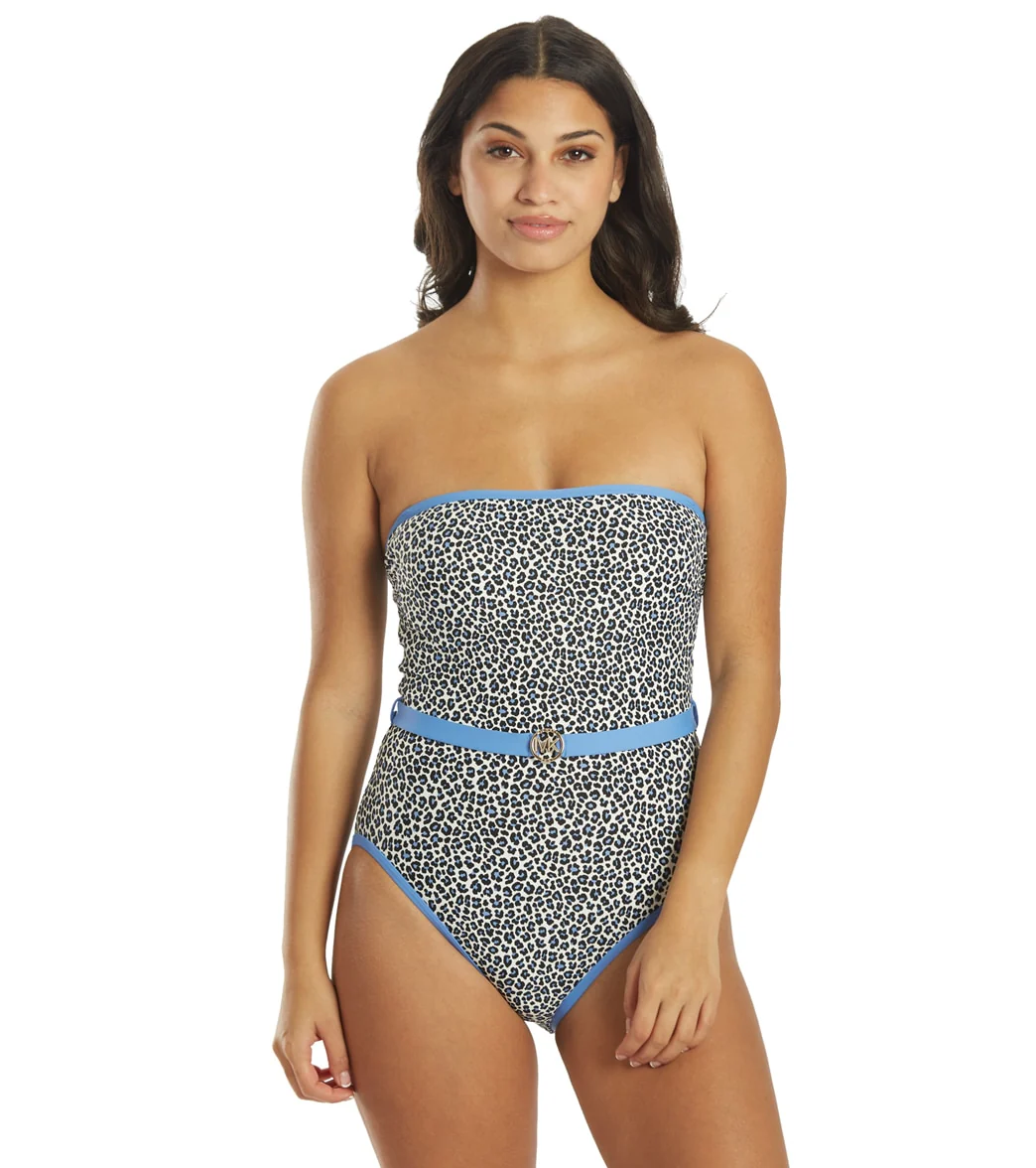 Michael Kors Women's Mini Leopard Belted Bandeau One Piece Swimsuit - Image 6