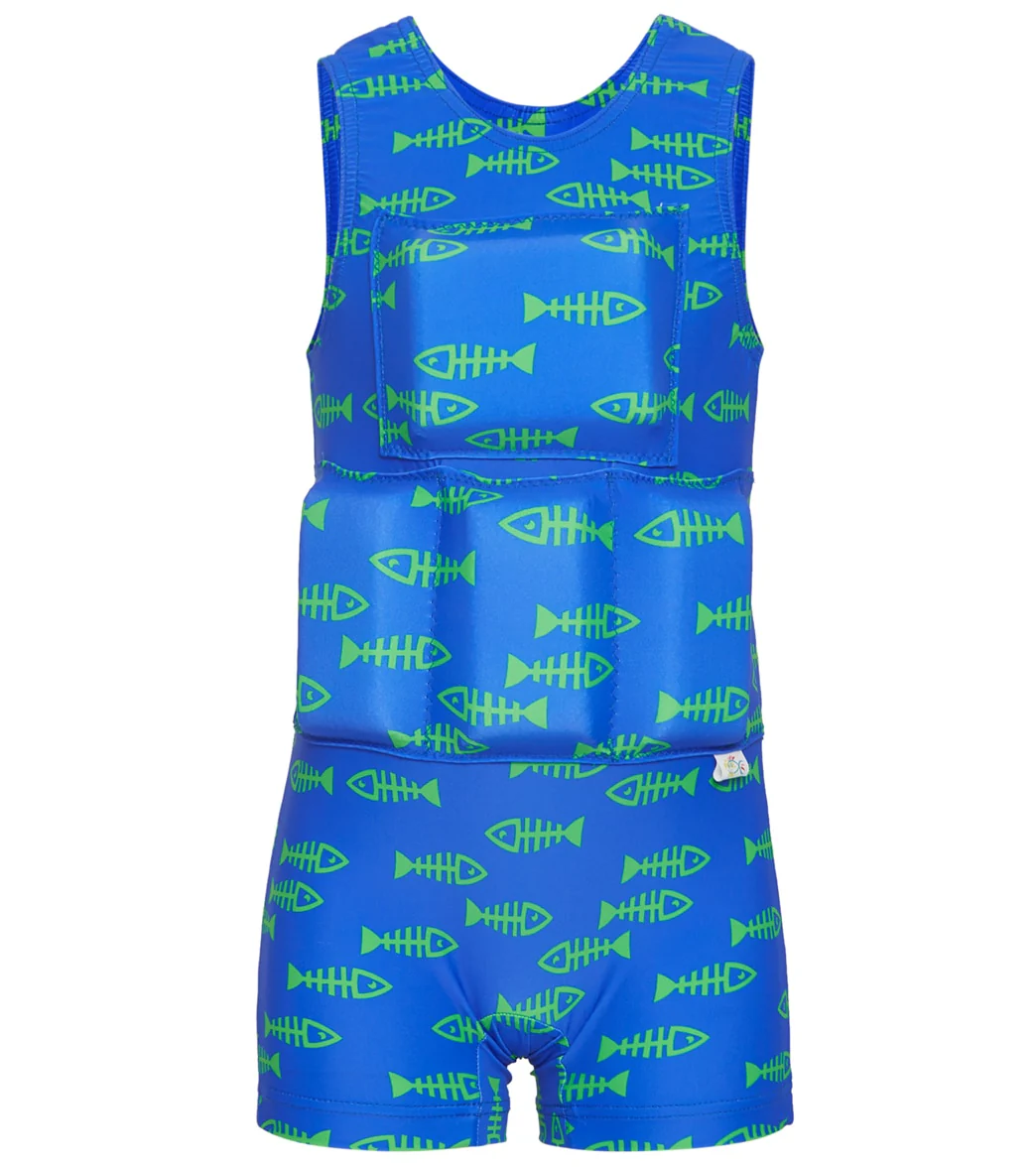 My Pool Pal Boy's Bright Blue and Green Fish Bone Floatation Swimsuit - Image 4