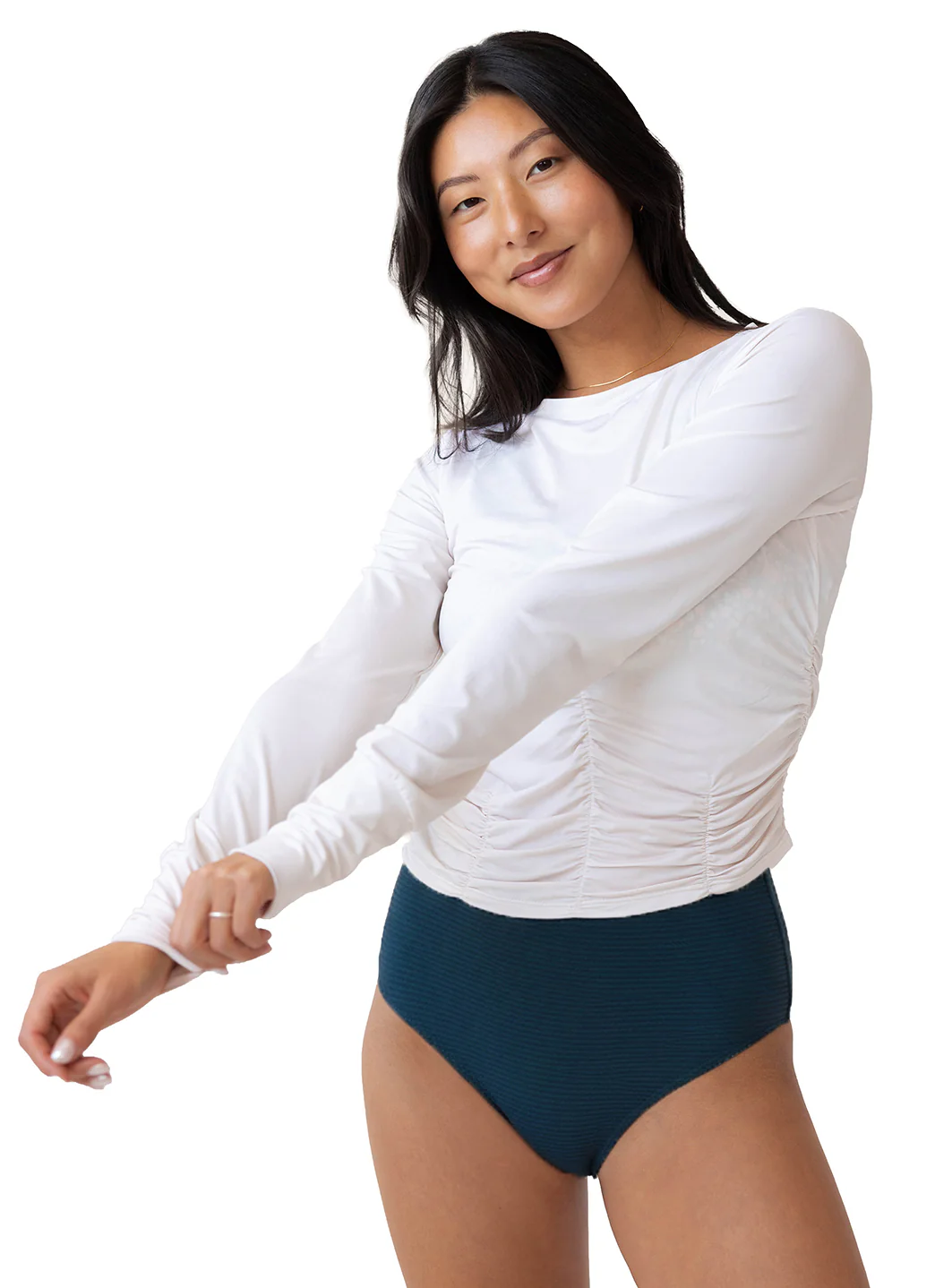 Nani Women's Solid Ruched Long Sleeve Sun Shirt - Image 3