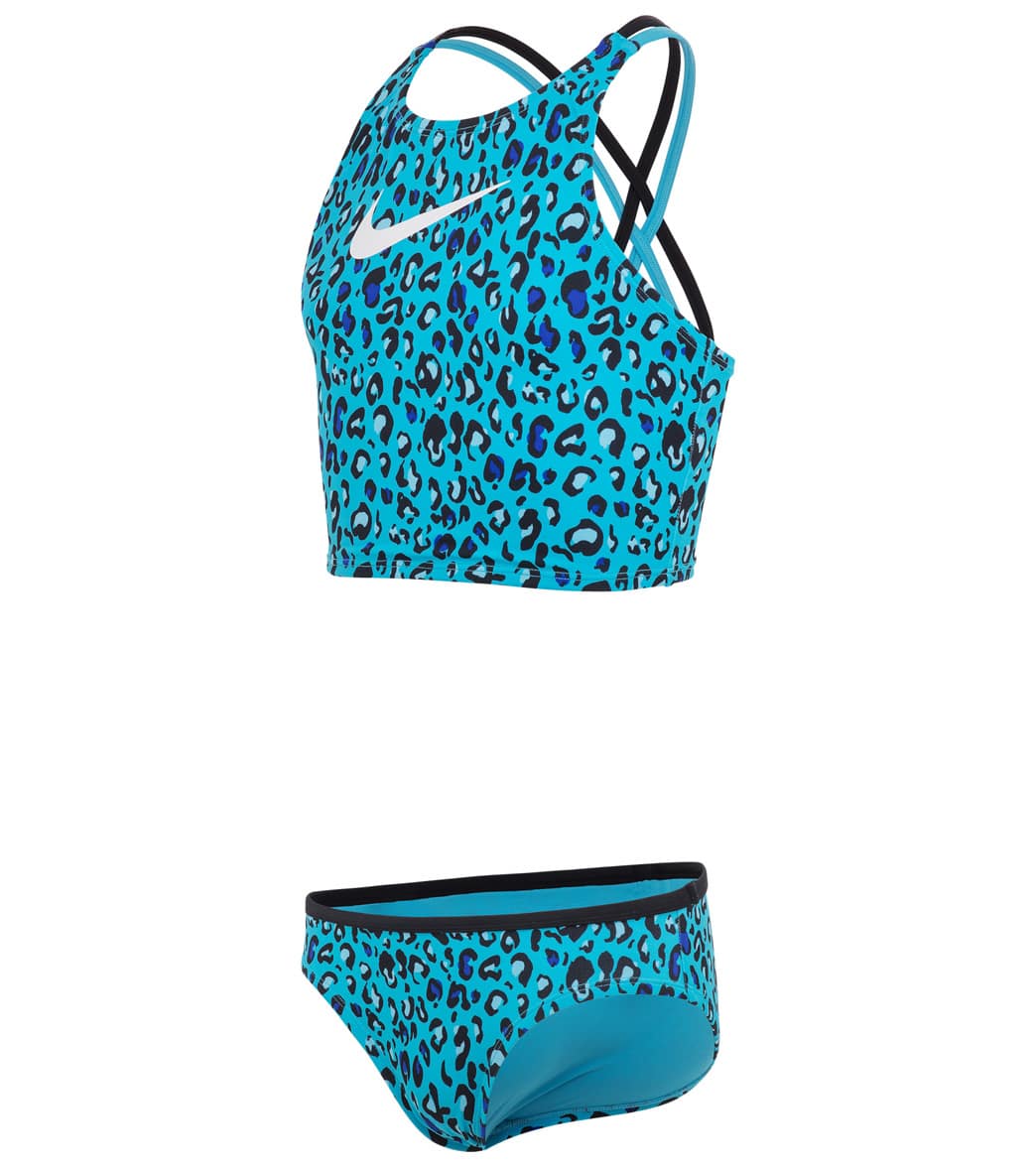 Nike Girls' Cheetah Two Piece Mid Bikini Set (Big Kid) - Image 17