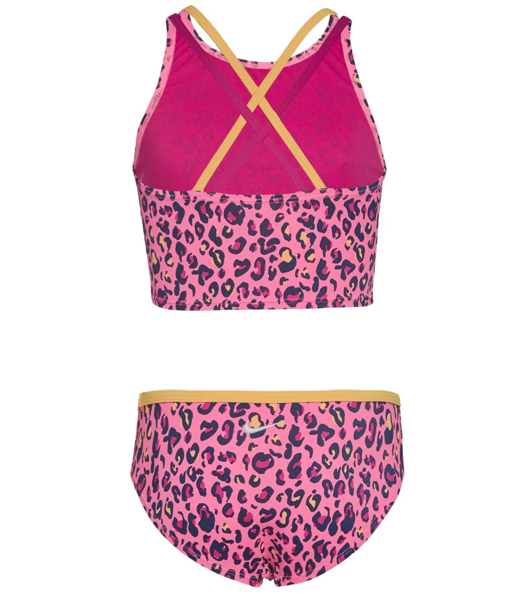 Nike Girls' Cheetah Two Piece Mid Bikini Set (Big Kid) - Image 2
