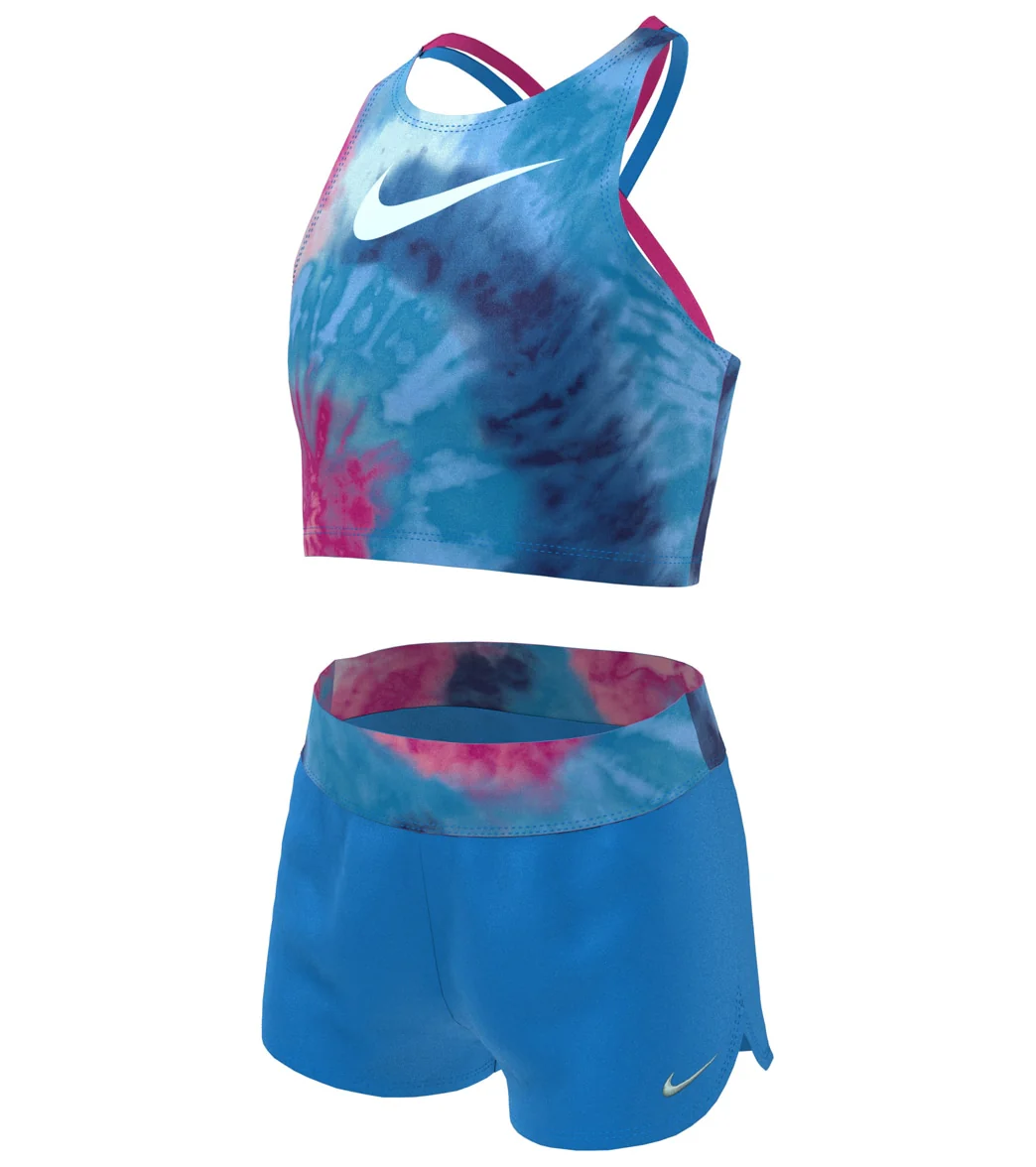 Nike Girls' Tie Dye Spiderback Two Piece Mid Bikini Set (Big Kid) - Image 9