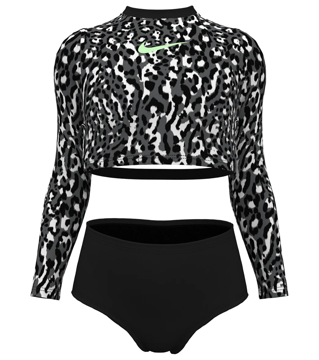 Nike Girls' Wild Long Sleeve Two Piece Swimsuit Set (Big Kid) - Image 12