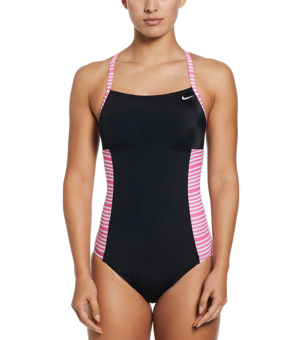 Nike Women's Stripe Crossback One Piece Swimsuit