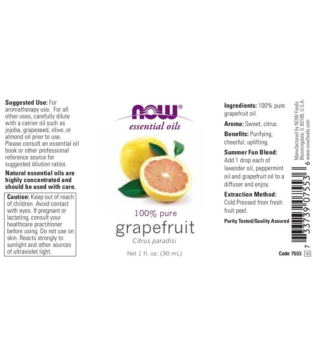 NOW 100% Pure Grapefruit Essential Oil 1 oz - Image 2