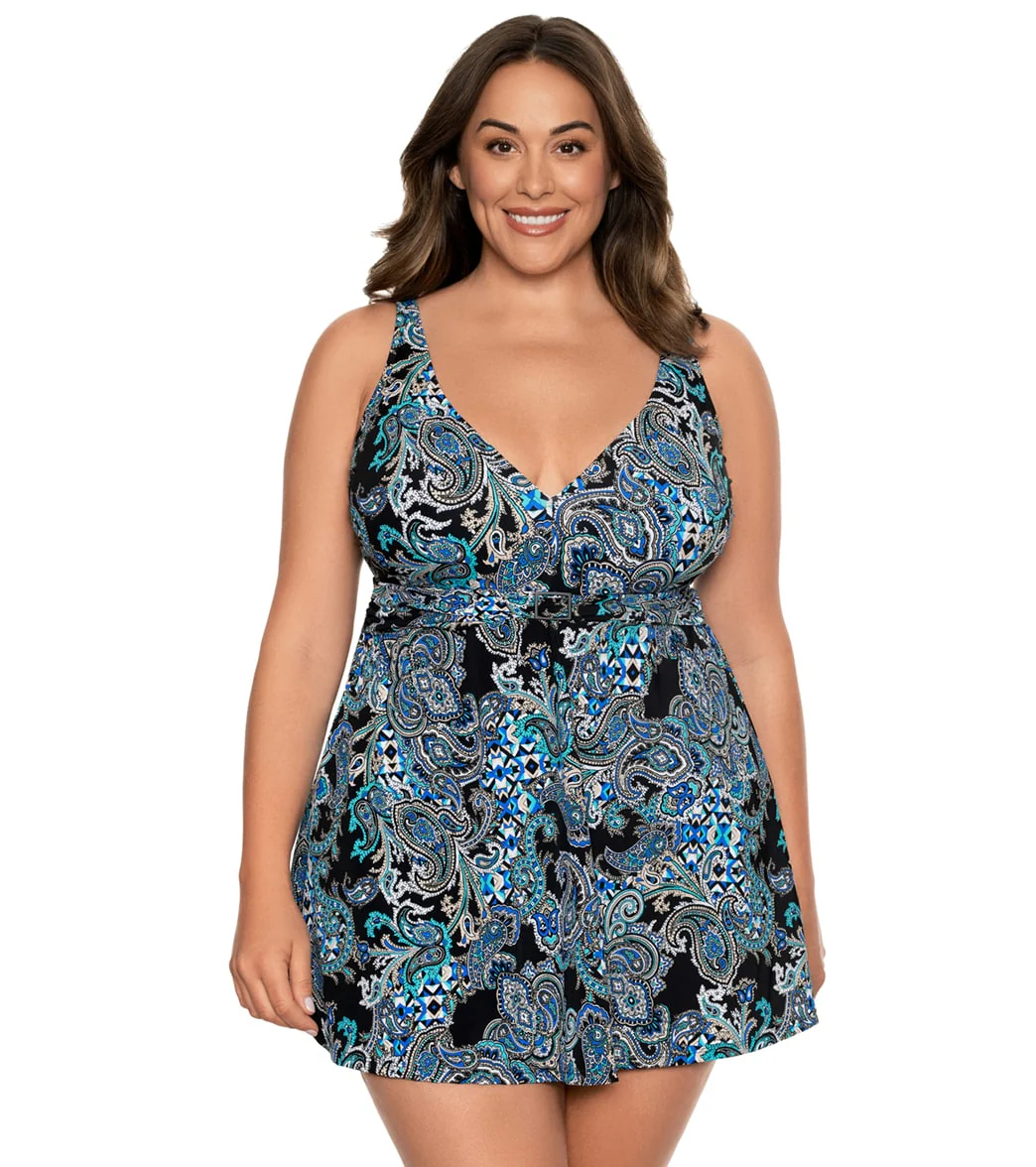 Penbrooke Women's Plus Size Paisley Punch Empire Banded Swim Dress - Image 6